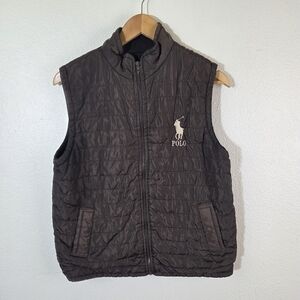 Vintage Polo Ralph Lauren Quilted Vest Womens Size 16 Brown Puffer Full Zip Logo